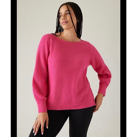 Athleta Layover Pullover Sweater in Tulip pink Size Small - Picture 1 of 5